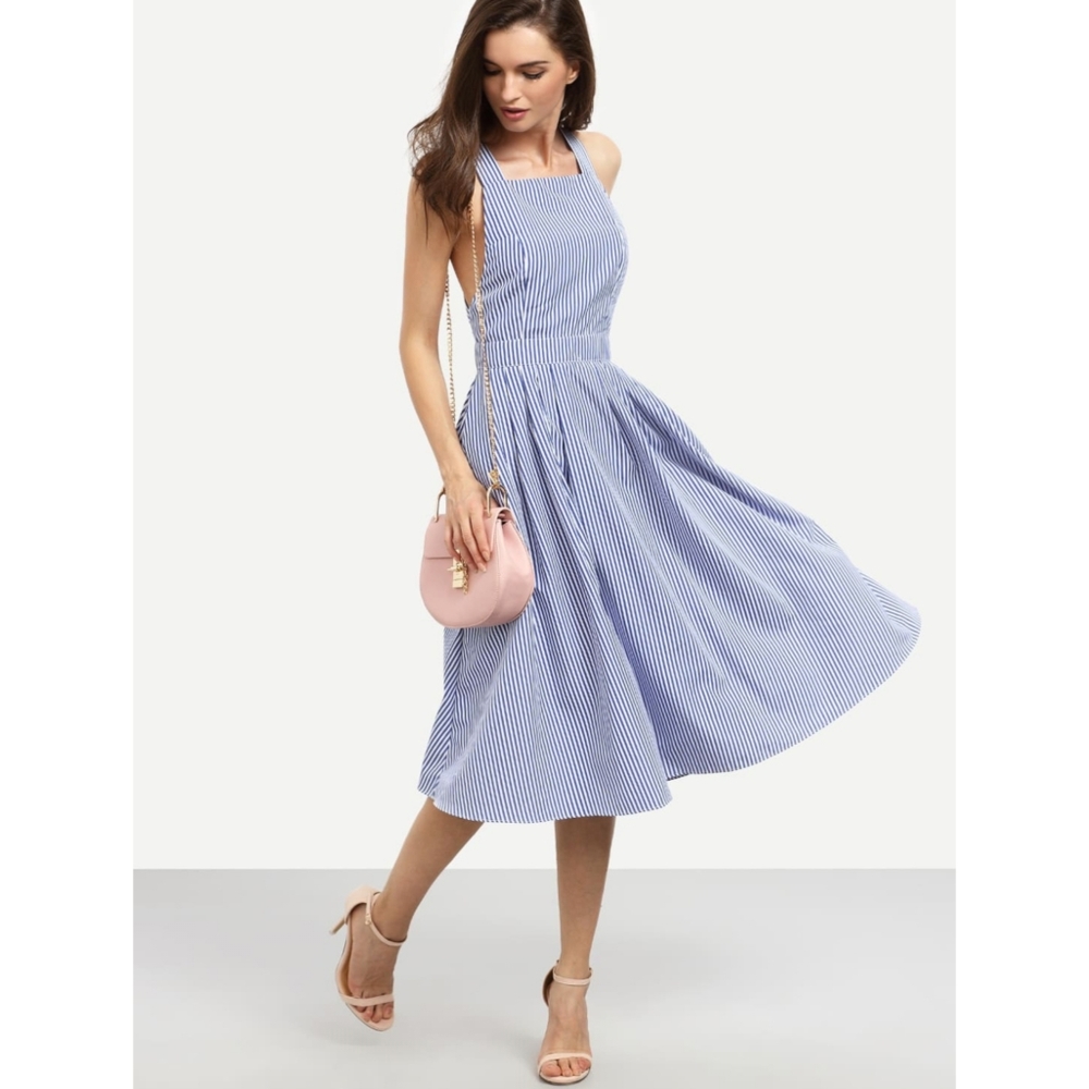 SHEIN Striped Criss Cross Back Dress